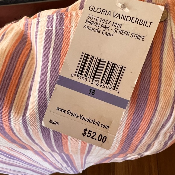 ⬇️Gloria Vanderbilt NWT Women’s Amanda Capri 18 Color Ribbon Pink/Screen Stripe - Picture 2 of 14